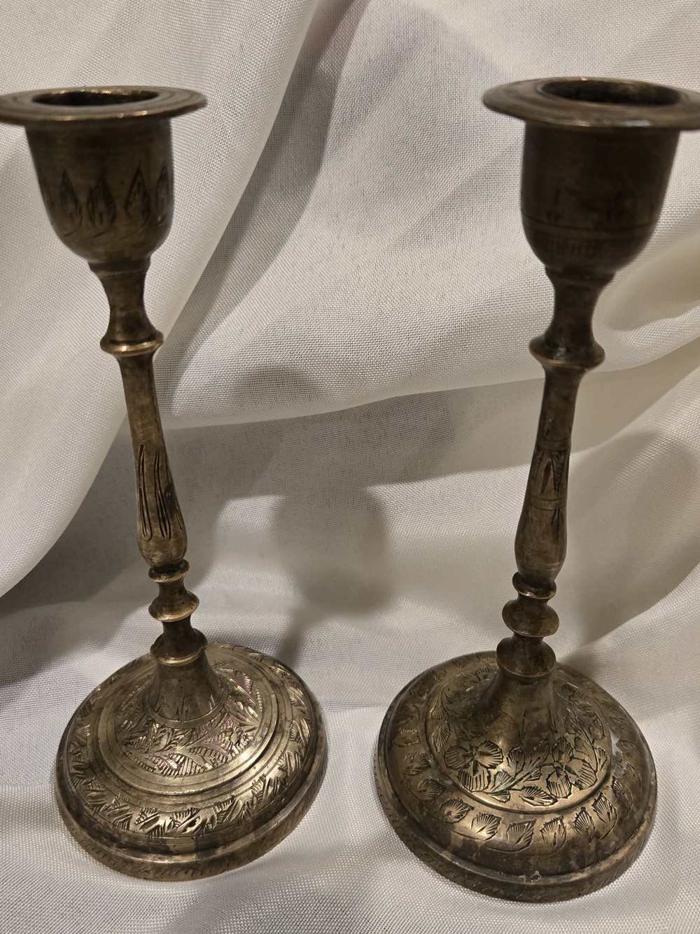 2 Antique-Style Brass Candle Holders — Pair in Aged Brass